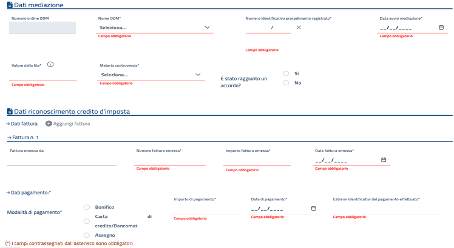 campi piattaforma credito di imposta mediazione